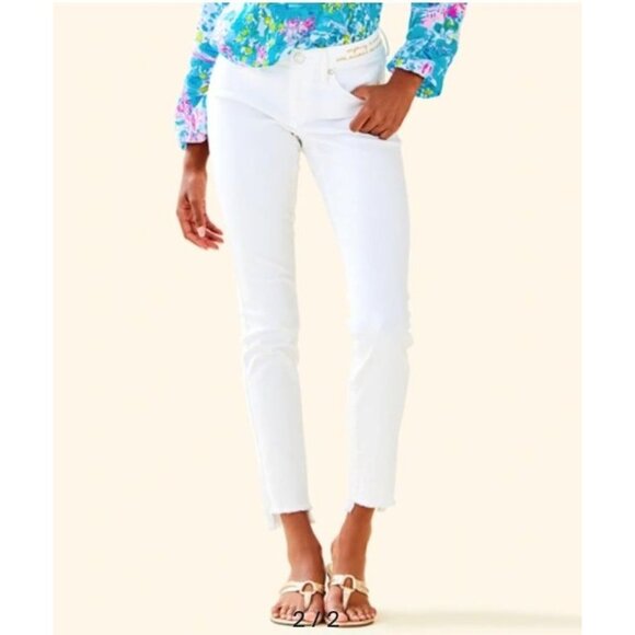 Lilly Pulitzer South Ocean Crop Skinny Jean In Resort White - Raw‎ Hem - Picture 2 of 16